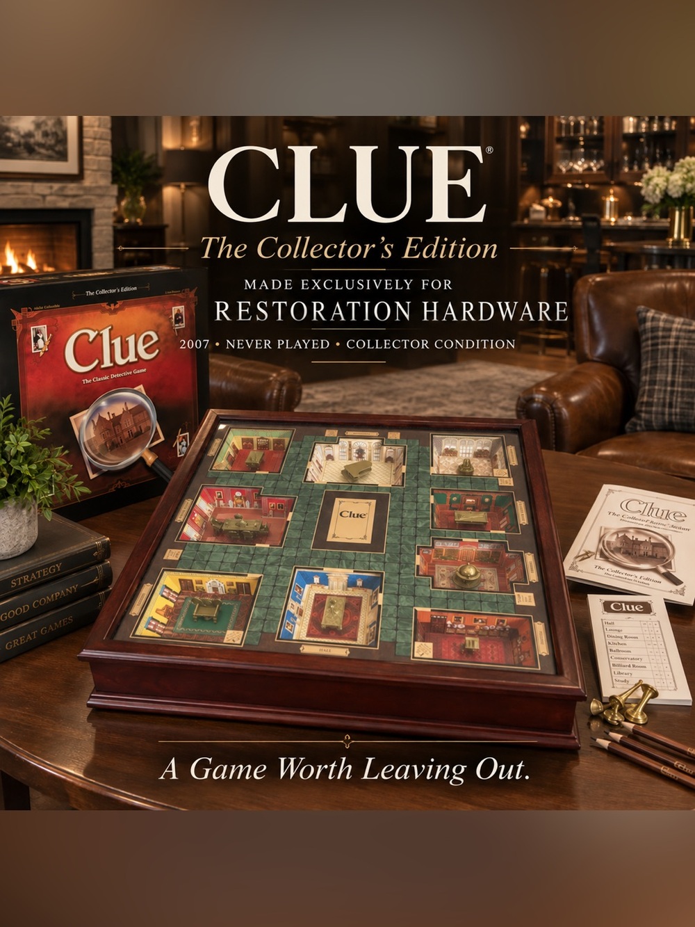 2007 Clue Collector’s Edition Restoration Hardware Hasbro 3D Wood Board Game NIB